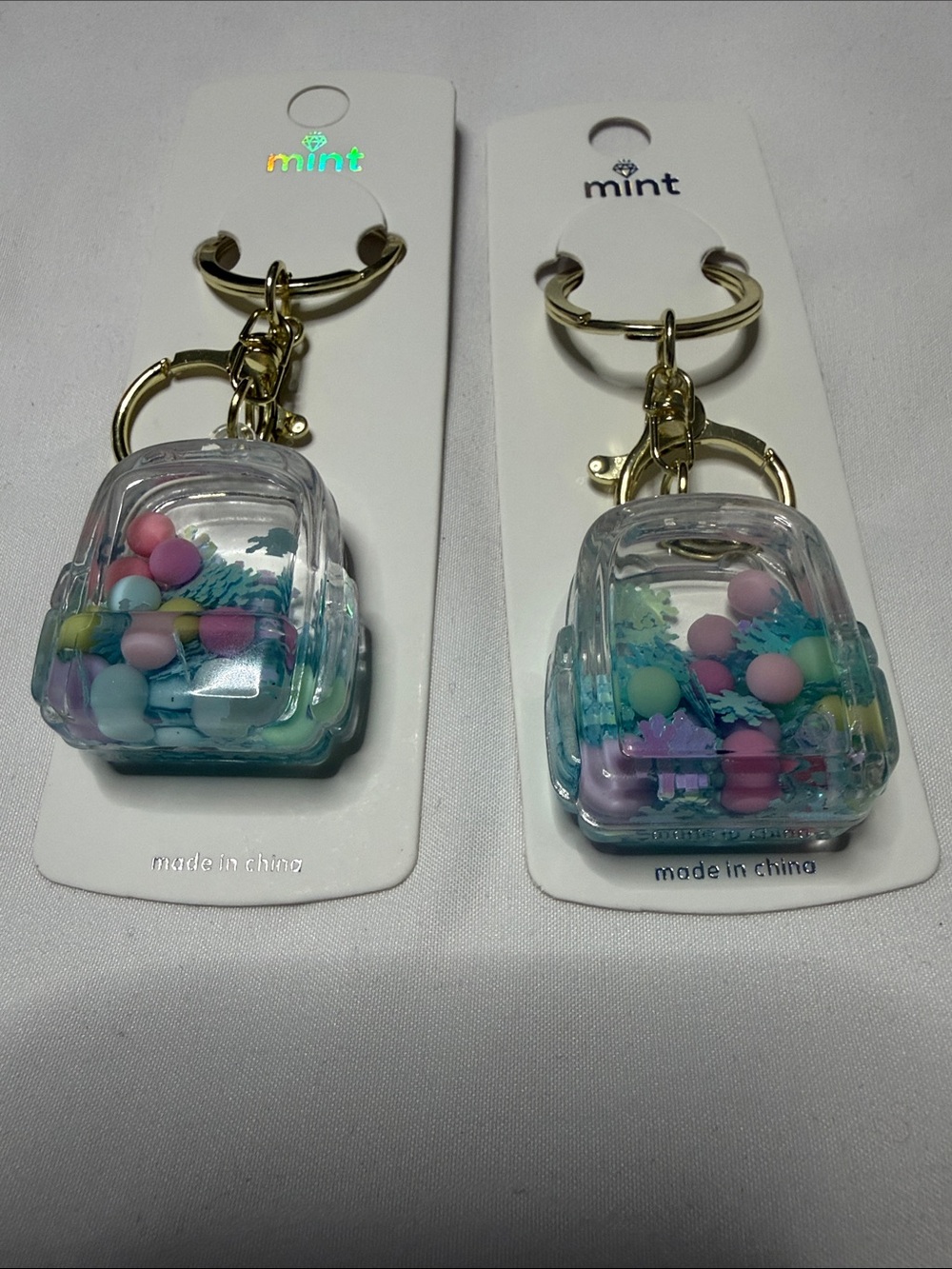 Set of 2 Mint Clear Backpack Keychain with Pastel Beads